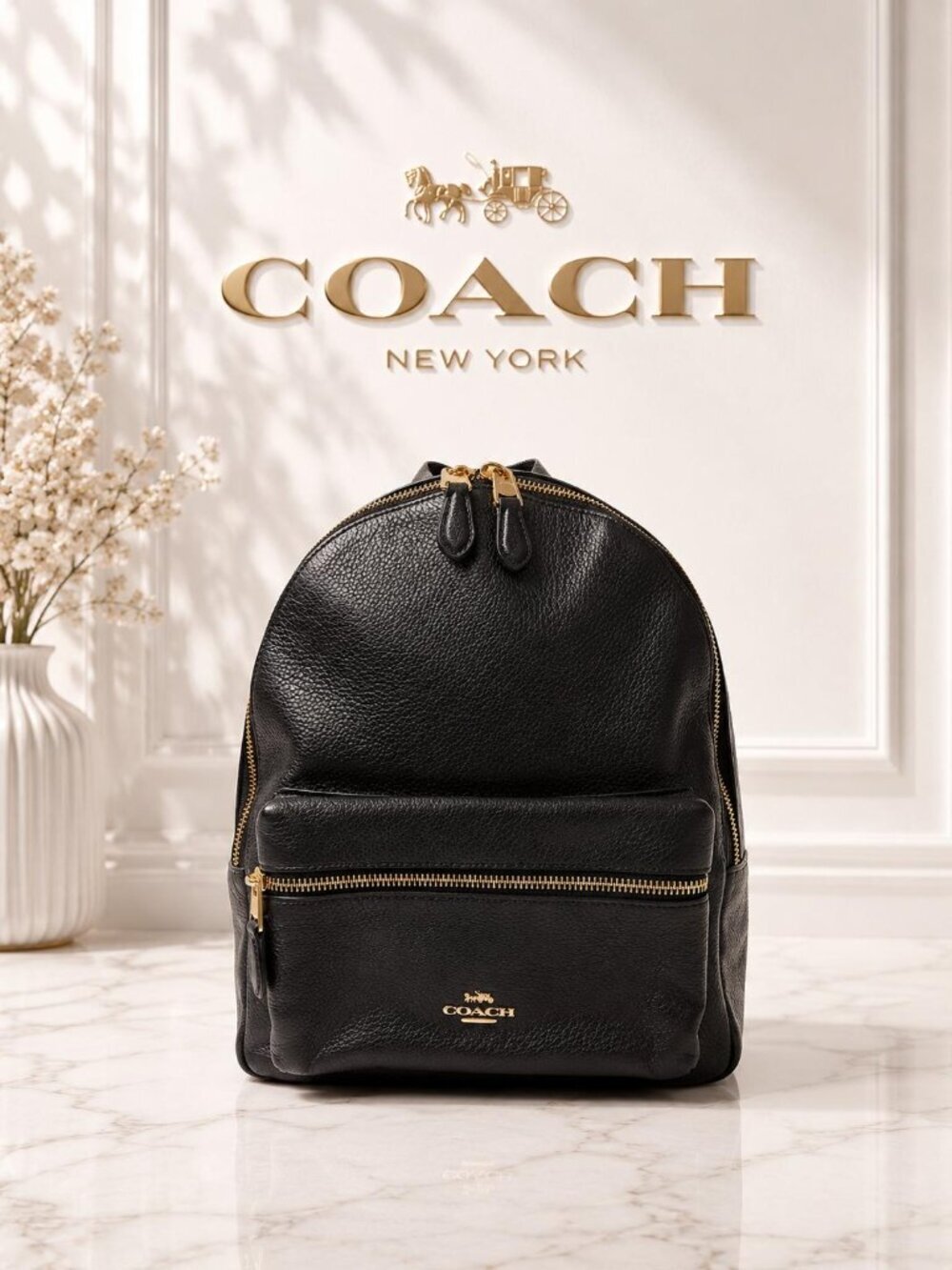 COACH Black Leather Backpack Bag 89-083025